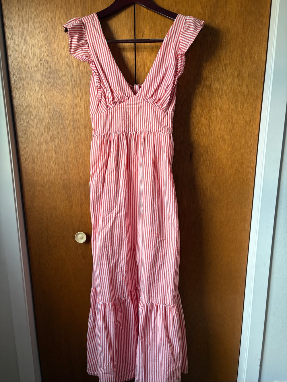 Skies Are Blue Coral and White Striped Maxi Dress